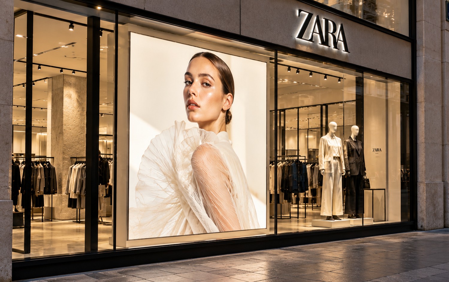 vitrine zara illuminée paris